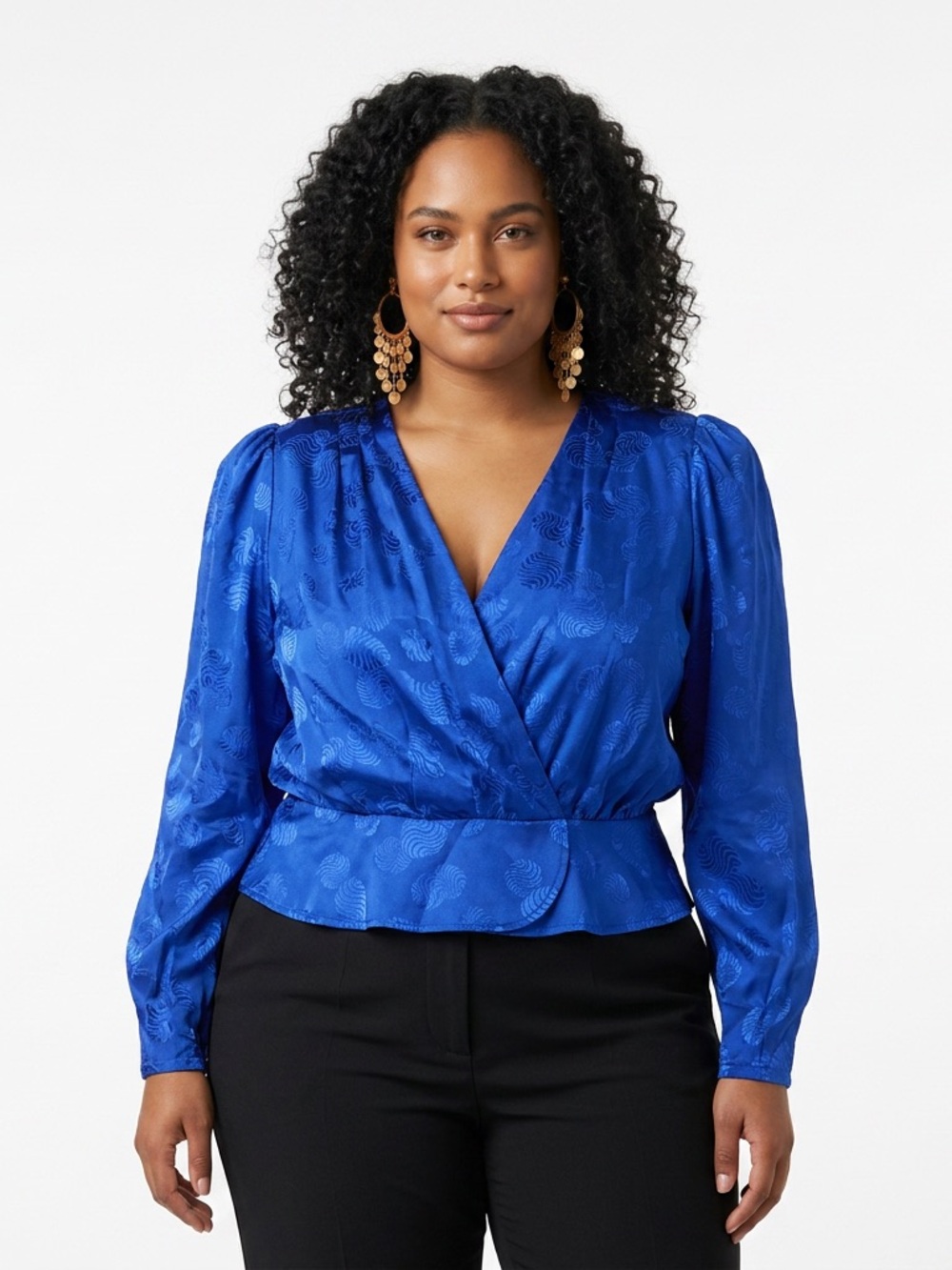 Vintage 100% Silk Royal Blue Wrap Front Blouse/Peplum Top/Classic/Office/Elegant